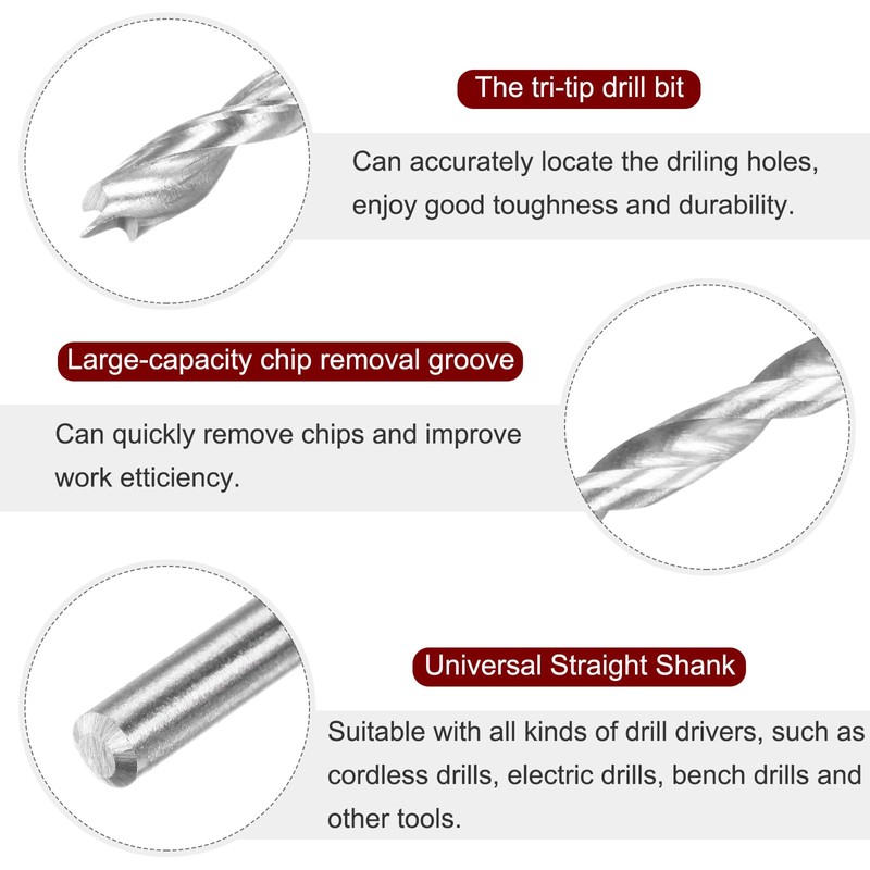 sourcing map 3pcs Brad Point Drill Bit 2.5mm(3/32") Dia Straight