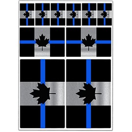 Biomar Labs® 10 x Vinyl Stickers Set Decals Canada Canadian Thin Blue Line National Flag Silver Car Motorcycle Bike Scooter Helmet D 65
