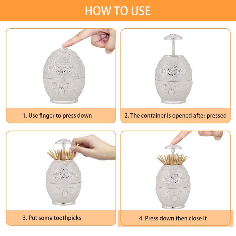 Toothpick Dispenser, Push Style Retro Automatic Toothpick Container Floral Pattern