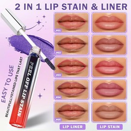 IONSGAKO - Juego de tinte y delineador de labios de 5 colores, acabado mate para mujer | Tinte labial Peel Off de larga duración, resistente al agua y