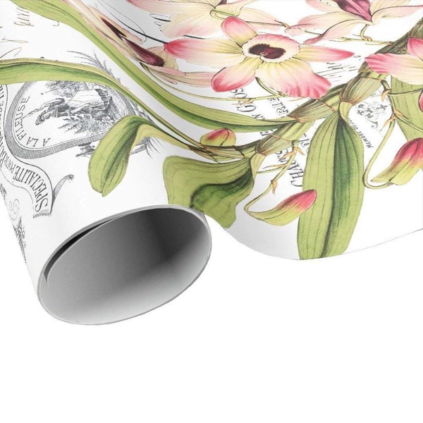 French Script and Pink Orchid Flower Wrapping Paper Gift Wrap