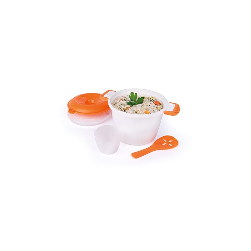 Excelsa Quick Cook Reiskocher Mikrowelle, Polypropylen, Weiß mit Details Orange
