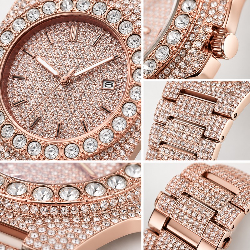 Gold-Tone Crystal-Style Watch for Men – Quartz Date Timepiece for