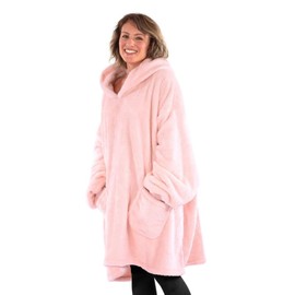 Snug Rug Wearable Blanket Hoodie - Blanket with Sleeves Sherpa Fleece Adult Pullover Hoodie Soft Comfortable Oversized Blankets with Sleeves Keep Warm in Winter Sweater Unisex (Pink Quartz)