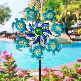 Qobumy Green Sea Turtle Wind Spinners Garden Stake, 39" Turtles Wind Spinner Outdoor Decorations- Metal Outside Lawn Stake Wind Sculptures for Yard Patio,Lawn & Garden Art Decor