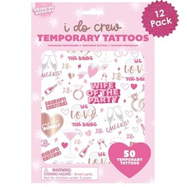 NPW Drinking Buddies I Do Crew Temporary Tattoos Bulk Pack- 600 Fake Tattoos for Bachelorette Party Favors & Bridal Shower Supplies, 12 Pack