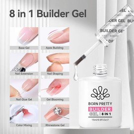Born Pretty Builder Gel for Nails 8-in-1，15ML Clear and Cover Pink Builder Nail Gel Set, Transparent Extension Gel Rhinestone Glue for Nail Art Base Gel, LED Nail Lamp Cured Hard Gel Builder