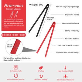 Armrouns 2PCS Silicone Trivet Tongs Anti-slip, 11.8" Silicone Kitchen Tong, Toast Tongs for Cooking, Long BBQ Grilling Tong for Toaster, Pan Fried Steak, Barbecue and Salad.