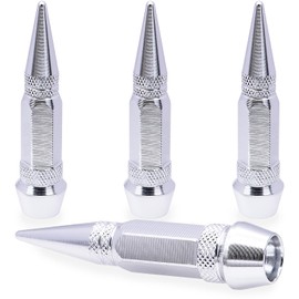 MEAJOO 4PCS Spiked Style Tire Valve Stem Caps, Universal Aluminium Alloy Dustproof Tire Valve Stem Covers for Cars, SUV, Trucks, Bikes, Motorcycles, Bicycles(60MM & Silver)