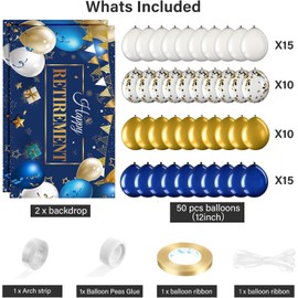 Retirement Party Decorations: Navy Blue & Gold Banner & Balloons