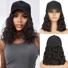HANYUDIE Hat Wig for Women Wig Cap with Curly Hair Extensions Hat with Hair Wave Adjustable Baseball Hat Wigs