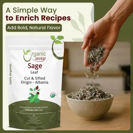 Organic Way Sage Leaf Cut & Sifted (Salvia officinalis) | Herbal Tea - European Wild-Harvest | Kosher Certified | Raw, Non GMO & Gluten Free | USDA Certified | Origin - Albania | 16 Oz (Pack of 1)