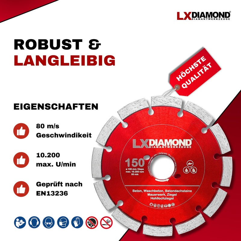 LXDIAMOND Diamond Cutting Disc 150 mm – Diamond Disc Suitable