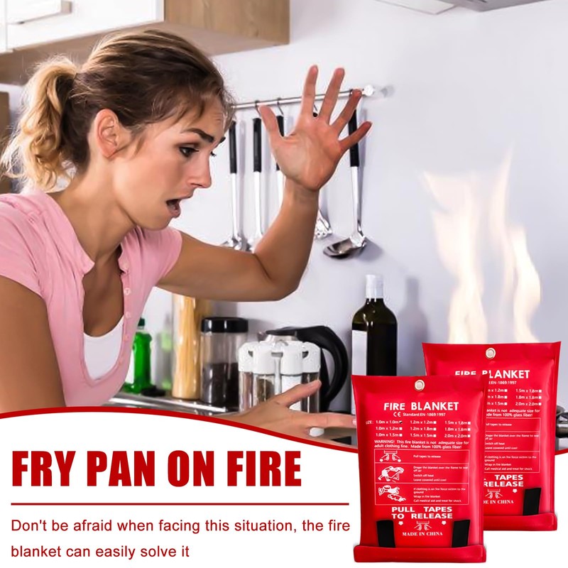 Pack of 2 Fire Blankets, 100 x 100 cm Fire