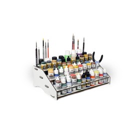 Silu - Vallejo Paintstation Acrylic Paintstation Organiser for Work Table Brushes and Tools, Miniature Paintstation, Model Making, W40K. Paintstation Paint not included