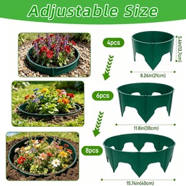 24 Pieces Planting Grow Rings, Interlocking Garden Ring Plant Rings for Outdoor Plants, Diameter Range 8.2-15.7 Inches, Green Adjustable Planting Ring for Garden Edging and Soil Moisture Retention
