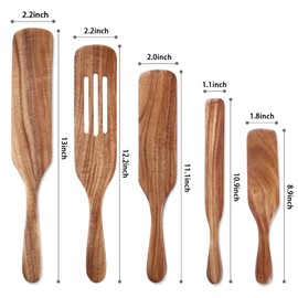 5 Pcs Wooden Spurtle Set, Natural Teak Kitchen Utensil Set Heat Resistant Non-Stick Wooden Spoons Tools for Cooking, Stirring, Mixing, Serving, Spurtles Kitchen Tools As Seen On TV