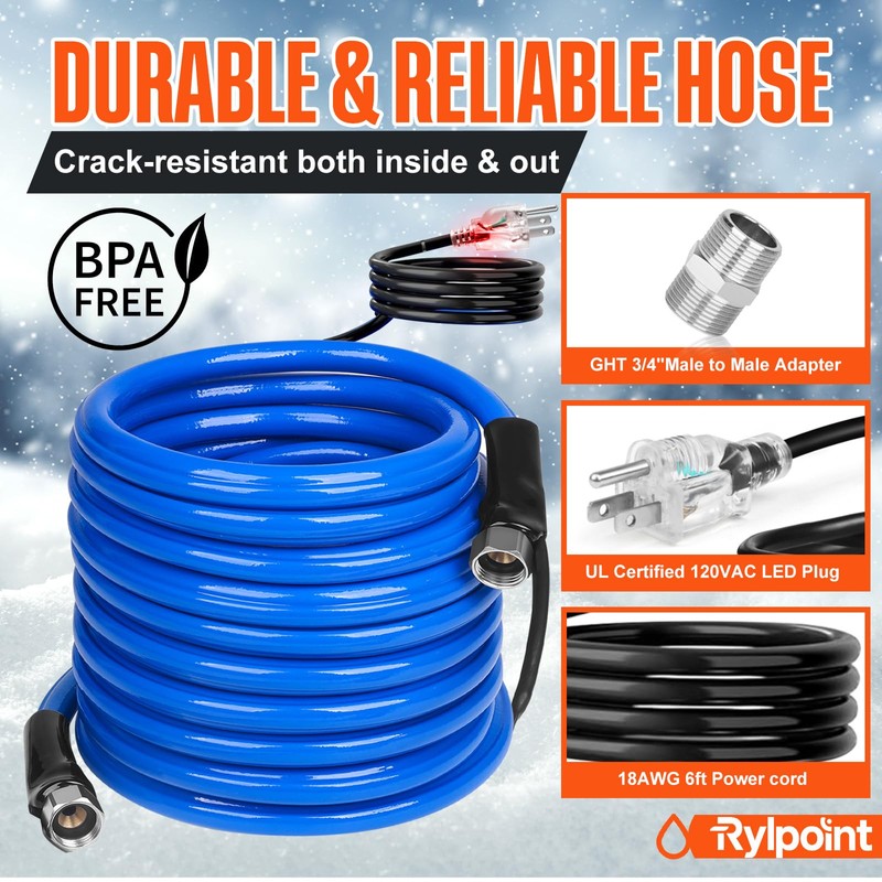 25FT Heated Water Hose for RV,Heated Drinking Water Hose,Lead and