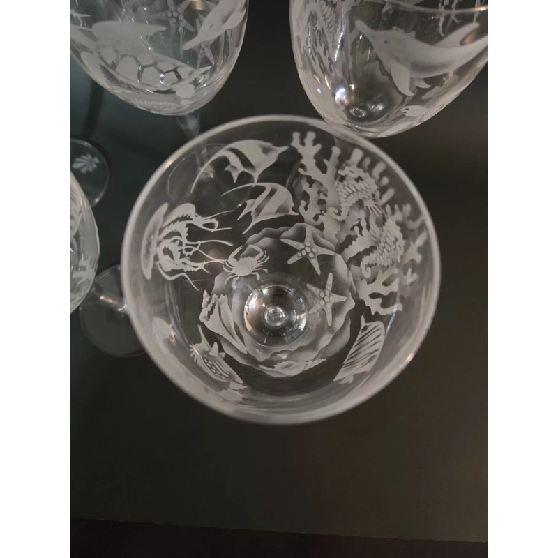 IncisoArt Hand Etched Italian Crystal Goblet Sandblasted Wine Glass 11.5oz