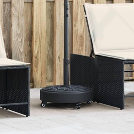 vidaXL Parasol Base with Wheels Round 59.5 lb - Black - Fits 1.5"/1.9" Umbrella Poles - Floral Pattern - Concrete/PE/Iron