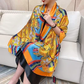LumiSyne Silk Scarf Women's Warm Soft Silk Scarf Autumn Winter Retro Printed Scarf Coloured Stripes Floral Pattern Long Neckerchiefs Sun Protection Stole All Year Round, Flowers/coloured