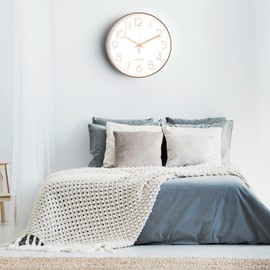 Uootach Wall Clock 30cm Silent Quartz Movement Modern Minimalist Design Black Silent Wall Clock for Living Room Kitchen Office Bedroom (Rose Gold)
