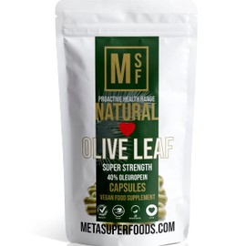 Olive Leaf | 60 Capsules | Super Strength | OLEUROPEIN 40% | (1000mg per Capsule Equivalent to 10,000mg) | Vegan | NO FILLERS NO Binders | Non GMO | Made in UK 100% Olive Leaf (60)