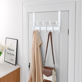 Dseap Over Door Hook 2.0 - Upgraded Version - Stronger, Easier-Assembly, Heavy-Duty Stainless Steel 5-Tri-Hook Over The Door Hanger Rack, SimpleStrong Series, White