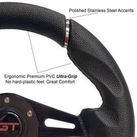 GT Black 12.5 Inch Golf Cart Steering Wheel with Horn Button For Golf Cart Club Car DS & Precedent, EZGO TXT RXV Yamaha, Racing Style
