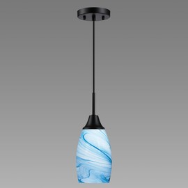 Viinew Mini Glass Pendant Light 1-Pack 4.72" Hwith Handblown Blue Marble Art Oval Glass Lamp Ceiling HangingLight,for Dining Room,Kitchen,Foyer,Hallway