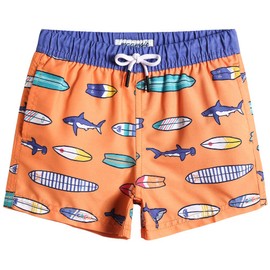 maamgic Costume da Bagno Pantaloncini da Bagno Estivi per Ragazzini Bambini Foderate in Rete Asciugatura Rapida Multi Colori, Tavola da Surf Arancione, 2 Anni