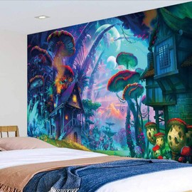 WYZHDQ Psychedelic Mushroom Tapestry Wall Hanging Trippy Mystic Wall Tapestries Colorful Monster Aesthetic Abstract Pattern for Bedroom Wall Art Home Decor（H49.2×W59.1）