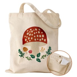 Miss Adola Aesthetic Cottonseed Mushroom Tote Bag for Women - with Magnetic Buckle and Inner Pocket for Lady Cloth Cotton Tote Bag for Shopping, Gym, Work, Travel, Library,Red Mushroom