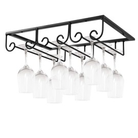 MOCOUM Under Cabinet Glass Rack, Stemware Hanger - 3 Rows Wine Glass Holder for Kitchen Cabinet Bar (Black)