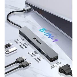 USB C Hub HDMI VGA Adapter for Triple Monitor, VIENON 5-in-1 Laptop Docking Station with Dual 4K HDMI+1080P VGA+USB 3.0+PD 100W Comaptible for MacBook Pro, XPS More