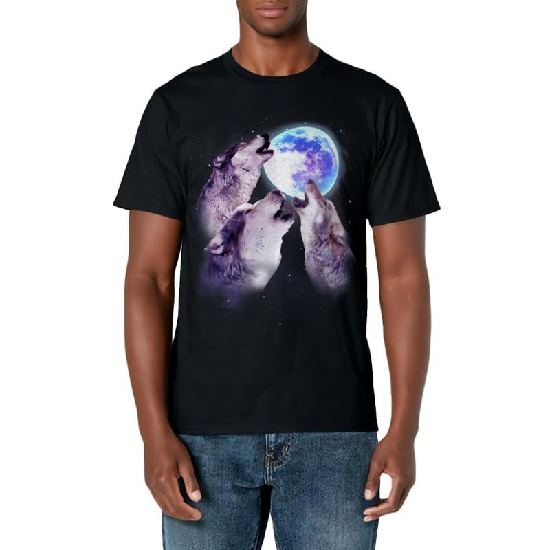 Three Grey Wolf Howling At The Moon 3 Wolves Space