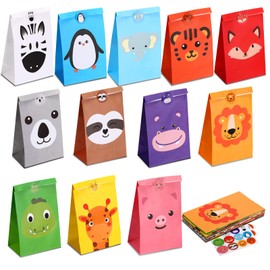 36 Pcs Animal Party Favor Gift Bags, Goodie Bags for Kids Birthday Zoo Party Paper Bags Treat Bag with Stickers for Animal Party Favors Baby Shower Decorations, 8.66 x 5.12 x 3.15 Inches