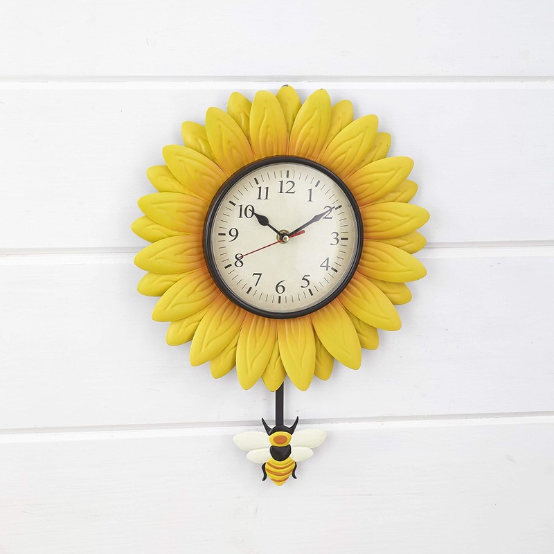 Wall Hanging Flower Clock with Analog Number Face - Sunflower