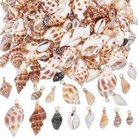 UNICRAFTALE about 160Pcs 8 Styles Shell Pendant Natural Cowrie Conch Shells Large Charm Pendants with Gold Loop Summer Ocean Sea Charm for Jewelry Making DIY Bracelet Earring Accessories