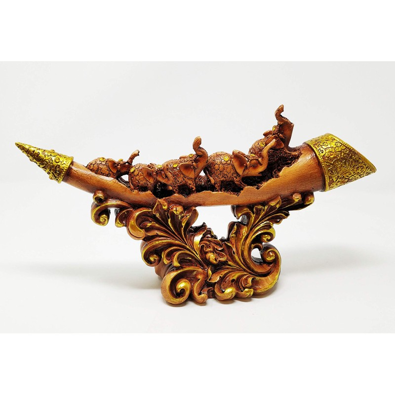 JRose Collections Feng Shui Elephant Tusk Ornament with 5 Trunk-Up