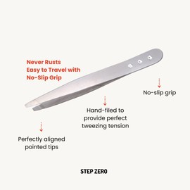 Tweezers Slant Tip with Crystals | Eyebrow Tweezers Ingrown hairs splinters | Tweezers for Women Men | BRAND: STEP ZERO (Champagne Silver)