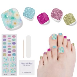 DUKASOU Semi Cured Gel Pedicure Strips, (Summer Swimming Pool)26 PCS Gel Nail Strips Works with Any UV Light, Salon Quality Gel Nail Stickers，Easy to Apply & Remove