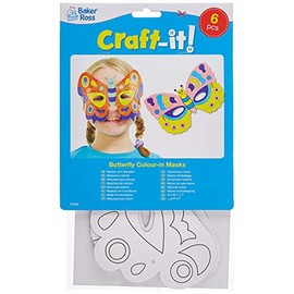 Baker Ross ET866 Butterfly Colour-in Masks (Pack of 6), Perfect Design and Decorate, Kids Arts Projects, Ideal for Home, Craft Groups and School, Assorted