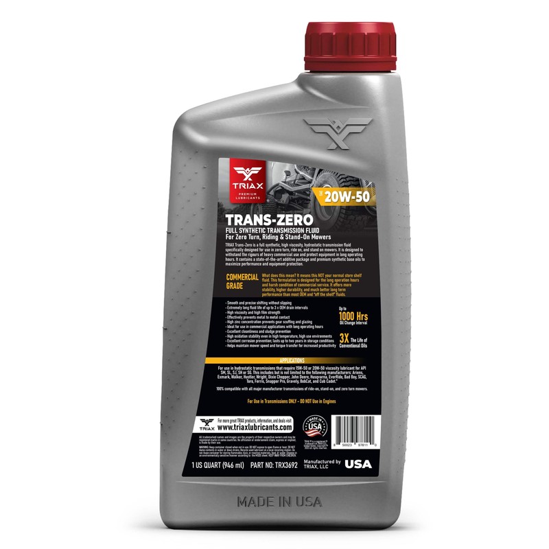 TRIAX Trans Zero 20W-50 Full Synthetic Hydro-Static Transmission Oil for