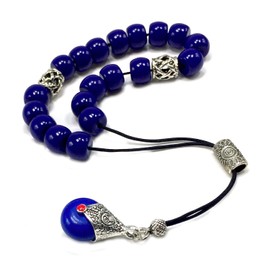 ALBATROSART Design - Greek KOMBOLOI Series, Worry Beads, Begleri Pony, Anxiety Reliever, Rosary Relaxation Stress Relief (Navy Blue Resin Drum -13X9 mm- 19 Big piece)