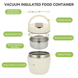 OTraki Thermos per Alimenti Caldi, Contenitore Termico per Alimenti Caldi, Lunch Box Termico con Cucchiaio Pieghevole, Porta Pranzo Termico per Bambini e Adulti, Ideale per Zuppe e Porridge