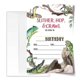 Reptile Birthday Invitation Cards with Envelopes Pack of 20 (4"x6"), Party Invitations for Boys, Girls, Kids, Teens, Slither, Hop and Crawl, Lizard Snake Crocodile Party Favors Decor and Supplies.(21)