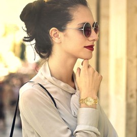 JewelryWe Womens Gold Watch Link Chain Bangle Bracelet Watch Analog Quartz Luminous Wristwatch