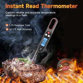 DigiProbe Instant Read Meat Thermometer for Grill and Air Fryers Cooking. Ultra Fast Thermometer with Backlight and Foldable Long Probe. Digital Food Probe for Kitchen, Outdoor Grilling and BBQ!