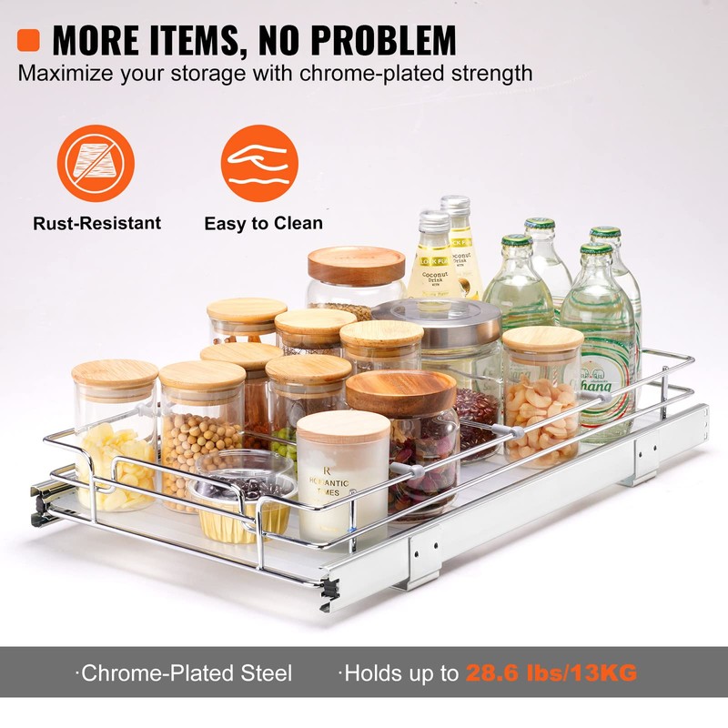 Happybuy 11" W x 21" D Pull Out Cabinet Organizer